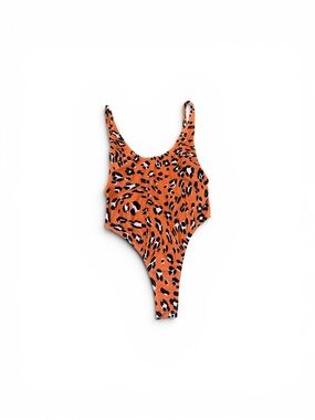 Fabletics Orange Leopard-Print Girls' One-Piece Swimsuit